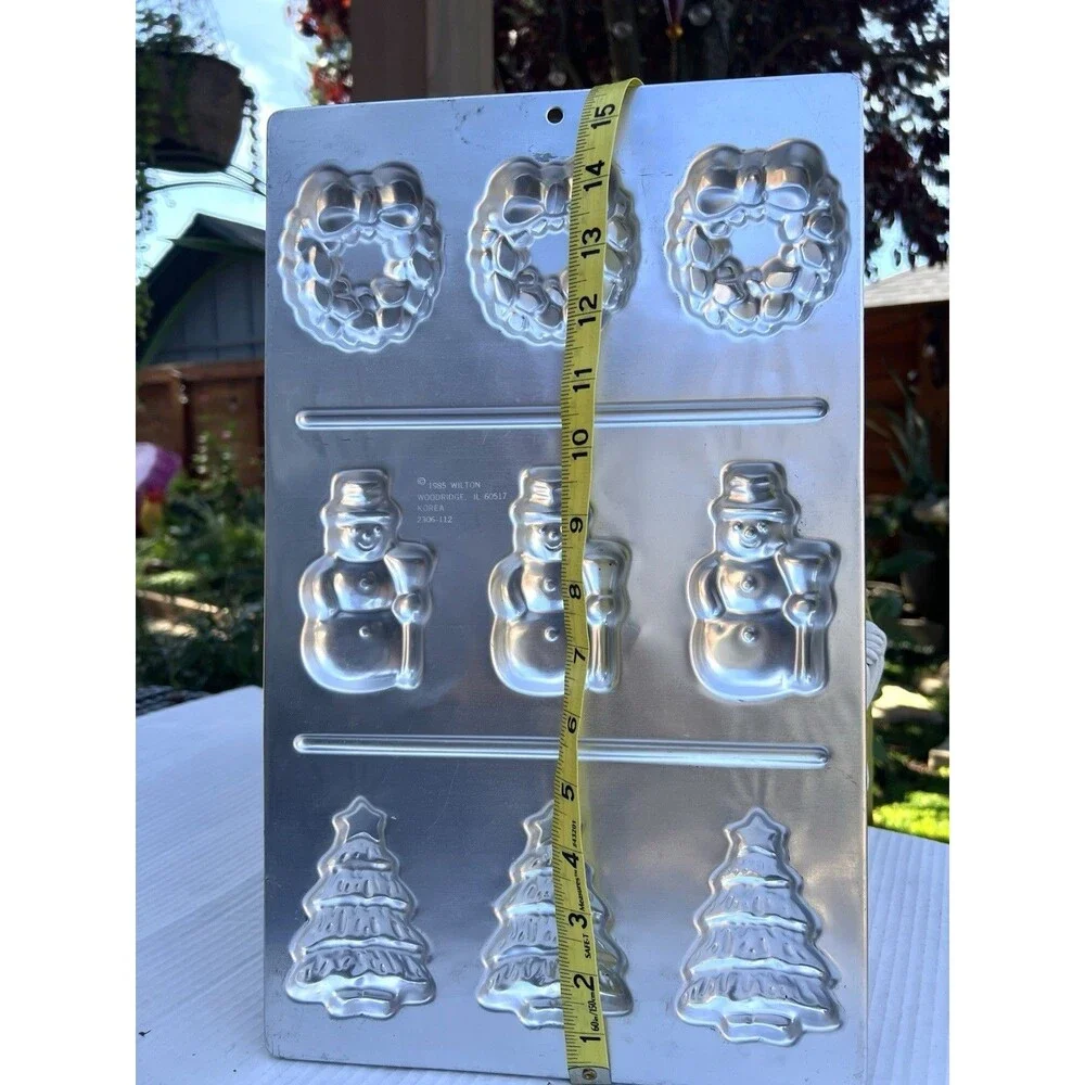 1985 Wilton Christmas Cookie Pan Mold Wreath Snowman Tree 2306-112 Vintage